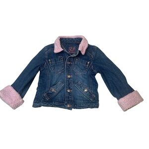 One Tuff Babe Blue Denim Jean Jacket Pink Sherpa Western Cowgirl Girl’s Size M